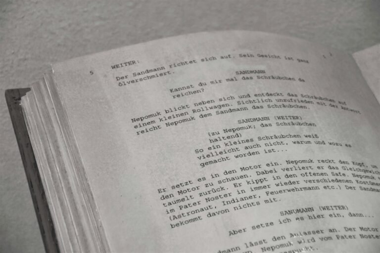 Printed screenplay pages photographed by Waldemar Brandt